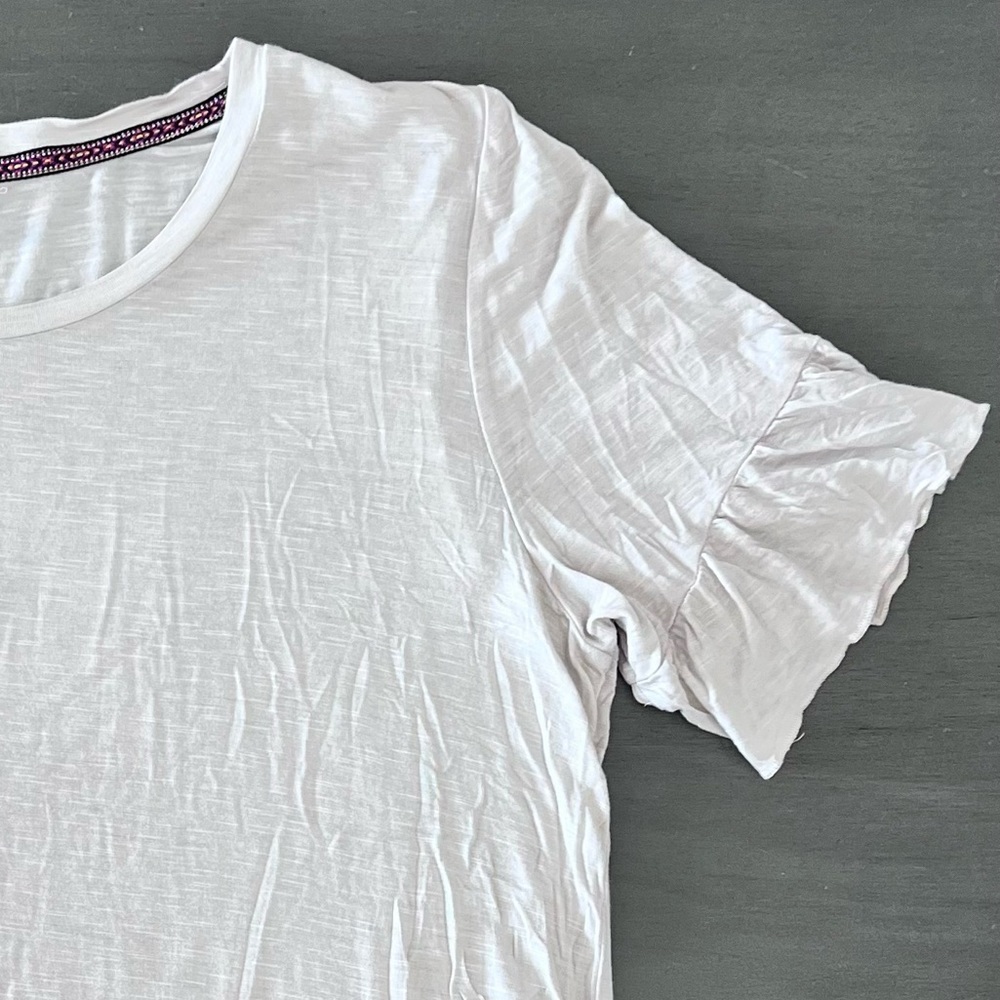 NEW Knox Rose Taupe Distress Ruffle Flutter Loose Sleeve Top T-shirt Tee XL XXL - Picture 3 of 5